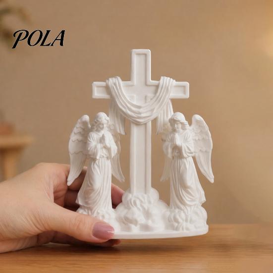 Flowing Cloud Base Figurine 3D Printed Praying Angel Ornament, Dual Angels with Base, Sacred Small Prayer Table Decor White Sculpture for Desk