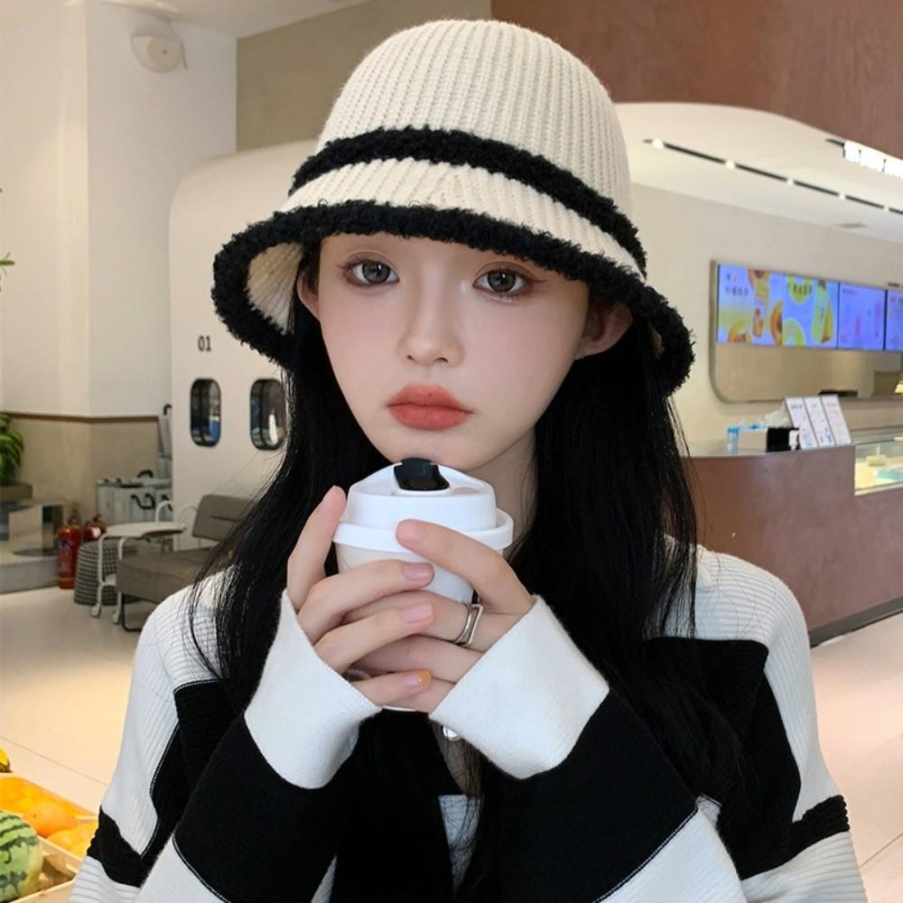 Breathable Knitted Bucket Hat Temperament Sun Protection Cap Visor Cap Sunshade Basin Cap  Women