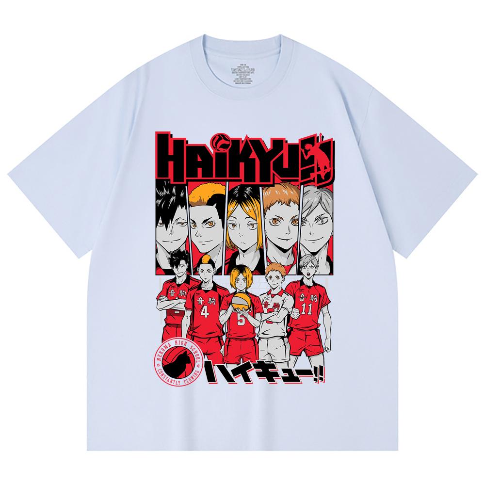 230 g/m² 100% Baumwolle Haikyu V8 Nekoma High Druck Unisex Schweres Baumwoll-T-Shirt