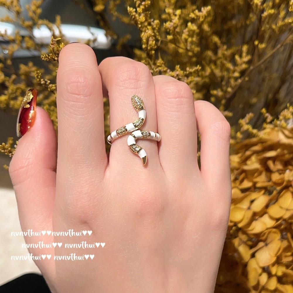 Italienischer Retro Schlangen Emaille Edelstein Ring, Neujahrsschmuck, Vergoldeter Schlangen Zirkonia Ring Gestapelt