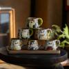 Cute Cat Ceramic Mug,Vintage Hand-Painted Ceramic Mug, Retro Floral Coffee Cup, Handmade Art Teacup for Home Office