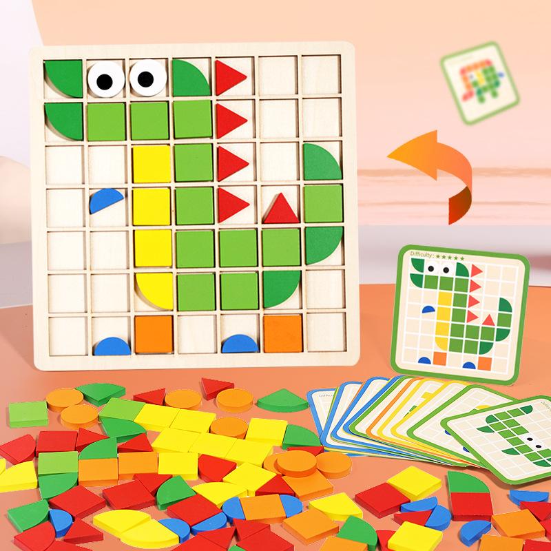 Wooden Children Mosaic 3D Building Block Three-Dimensional Puzzle Kindergarten Color Cognition Early Education Educational Toys