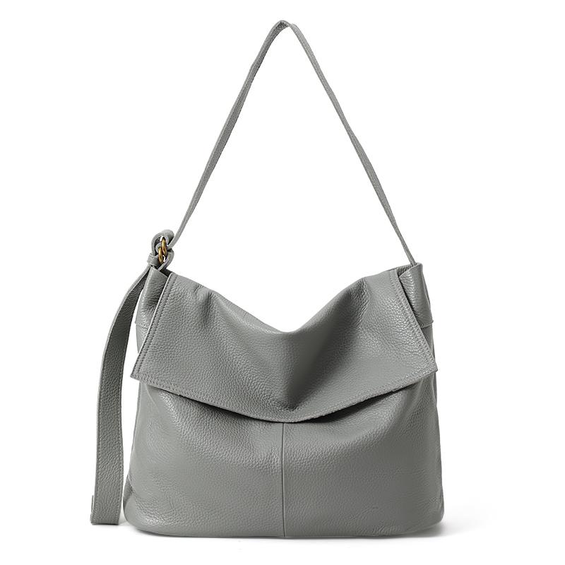 Genuine cowhide leather women's handbag, large capacity soft leather tote, casual single-shoulder slouchy style big bag