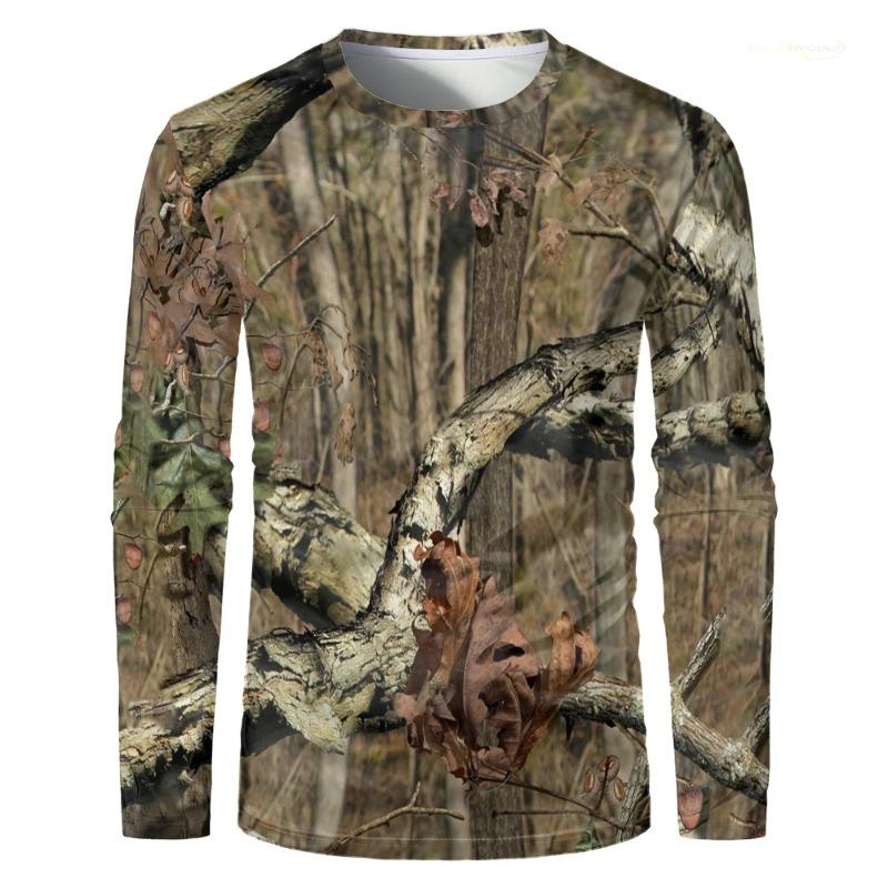Camouflage Hunting T-Shirt Forest Print Men Outdoor Sports Long Sleeve Trip Tactical Training Oversize Top Mens Clothing