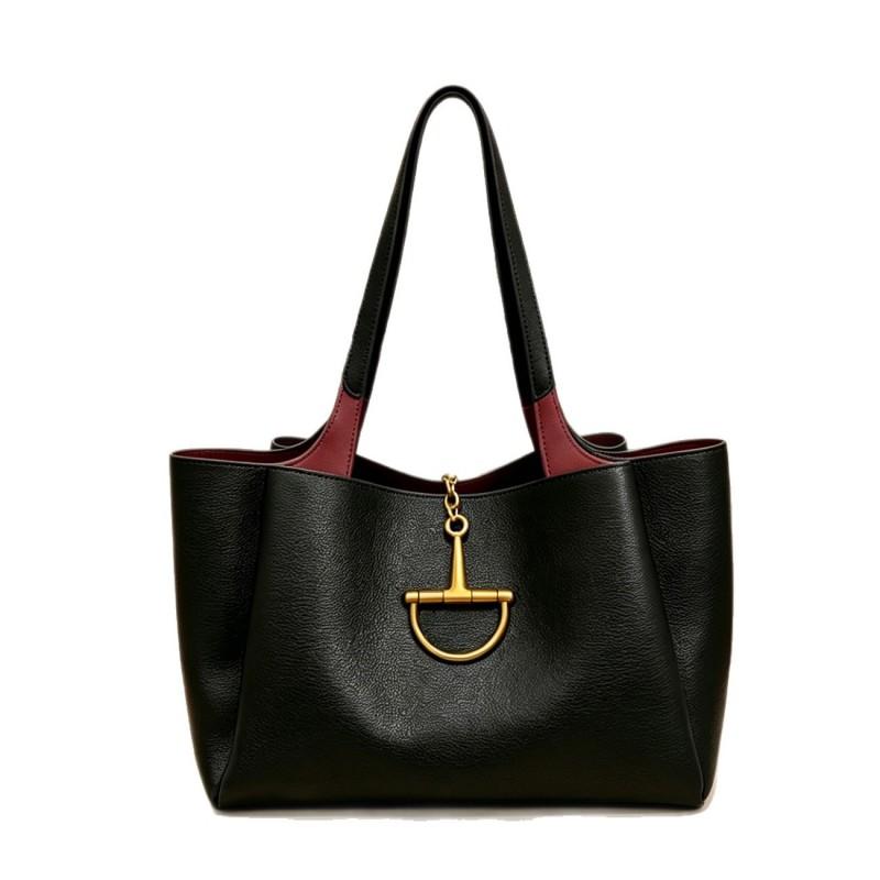Womens Large PU Tote Shoulder Bag Retro Minimalist Crossbody Daily Commute Street Style