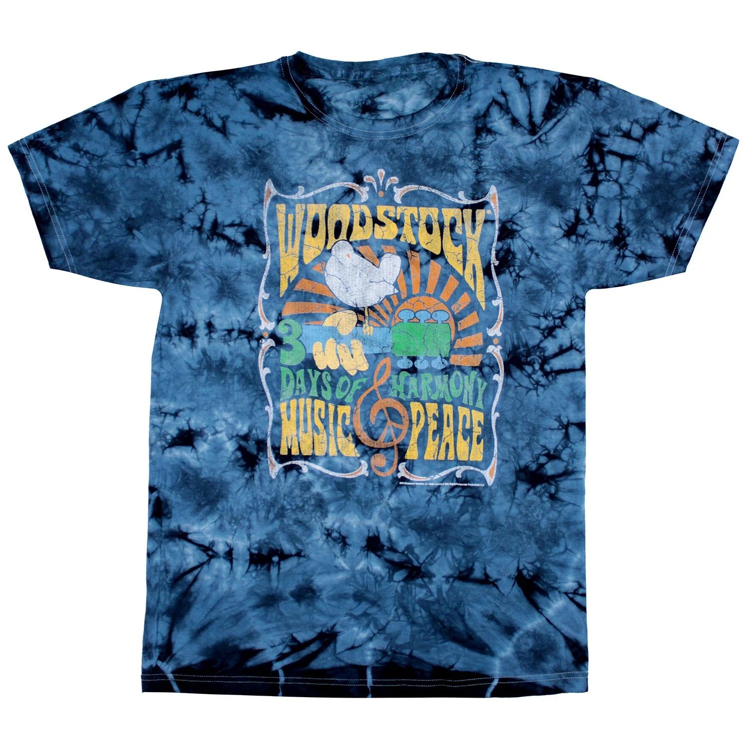 Men s Woodstock Woodstock Music & Peace, Love Tie Dye T-shirt Large Blue S