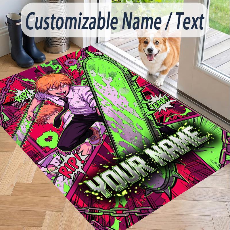 Custom Text Chainsaw Man Pattern Floor Rug Soft Indoor Carpet Mat Living Room Bedroom