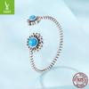 Vintage Sunflower Turquoise Open Ring, Elegant Classical Style S925 Sterling Silver Ring