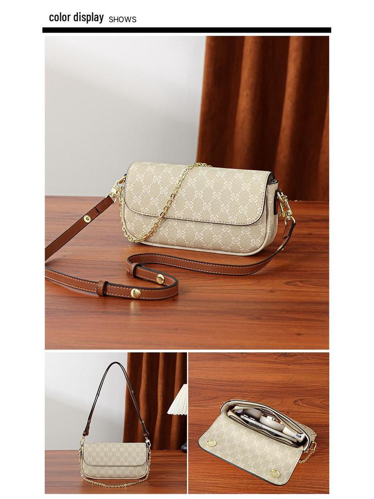 Women's 2025 Versatile Color Block Chain Bag: Small Retro Print Crossbody & Shoulder Bag