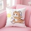 Cute Cat Athlete Childlike Heart Cushion Cover Linen Pillowcase Cover Soft Decor for Sofa Home Room