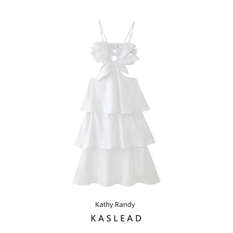 Kaslead New Arrival Women's Clothing Fashion Style Casual Minimalist Three-Dimensional Flower Laminated Midriff Outfit Sling Dress