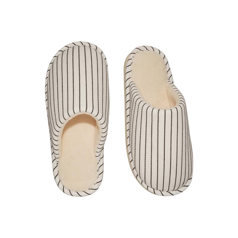 Fury Slippers Autumn and Winter Home Anti Slip Striped and Plush Warm Cotton Slippers
