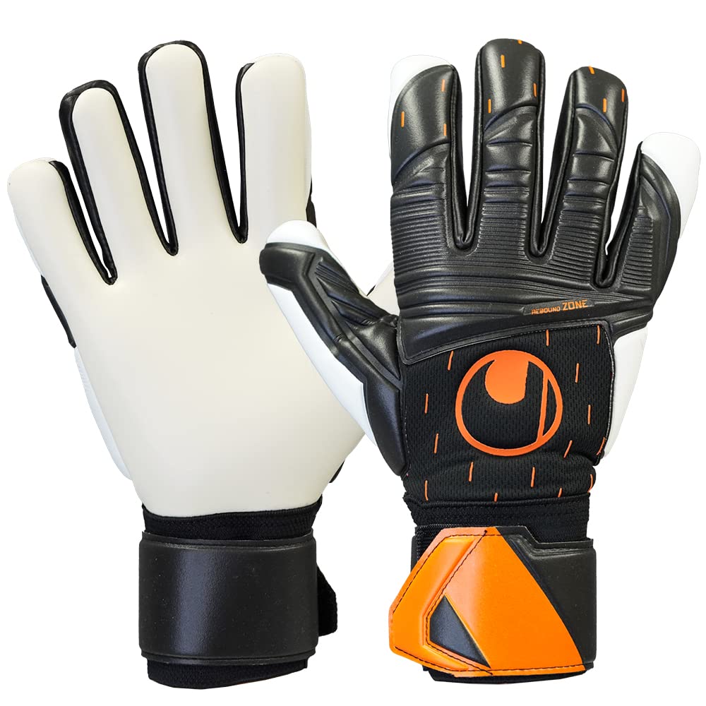 

uhlsport Match Soccer GK Keeper Gloves Speed Contact Super Soft Half Negative 1011265 01 9 Black x White x Flow Orange