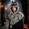 Acessórios Viking Dourados Pretos Manto com Capuz de Pele Falsa com Cabeça de Lobo para Fantasia de Halloween Acessório Cosplay Festa Performance de Palco