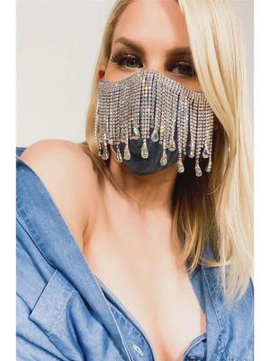 Rhinestone Mask with Tassel Gem Pendant - Fashion Cotton Face Cover LBZ1297