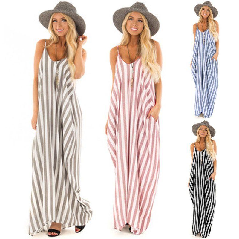 Comfortable And Oversized Women Summer Striped Long Maxi Dress For Casual Beach Days