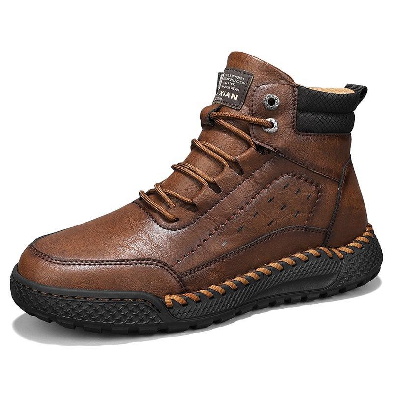 High-end leather Martin boots men's outdoor high-top cotton boots retro velvet