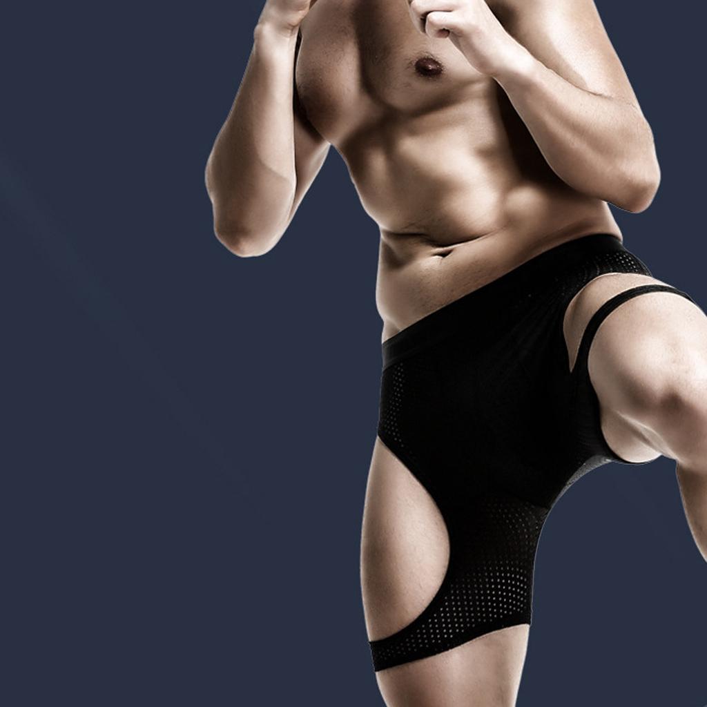 Men's Sports Running Underwear Anti-Wear Leg Ice Wire Hollowed Out Boxer Pants Extended Tight Boxer Pants