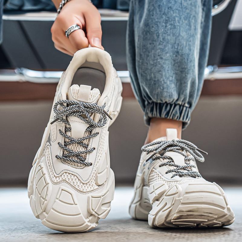 Spring and Summer Mesh Breathable Trendy Shoes, New Thick-soled Trendy Wear-resistant Sports Shoes, Men's Youth Running Sports Shoes