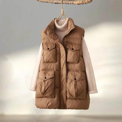 Kamizelka puchowa damska zimowa oversize pogrubiona ciepła kamizelka z dużą kieszenią casualowa wiatroodporna ciepła kamizelka z golfem