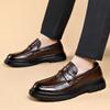 New men's leather shoes men's one-pedal men's business wedding interview shoes lace-free platform British casual shoes