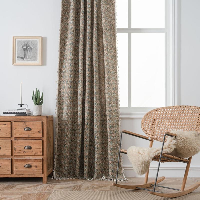 American Style New Jacquard Bouquet Tassels Semi-shading Living Room Bedroom Curtains Balcony Blackout Decorate Valance
