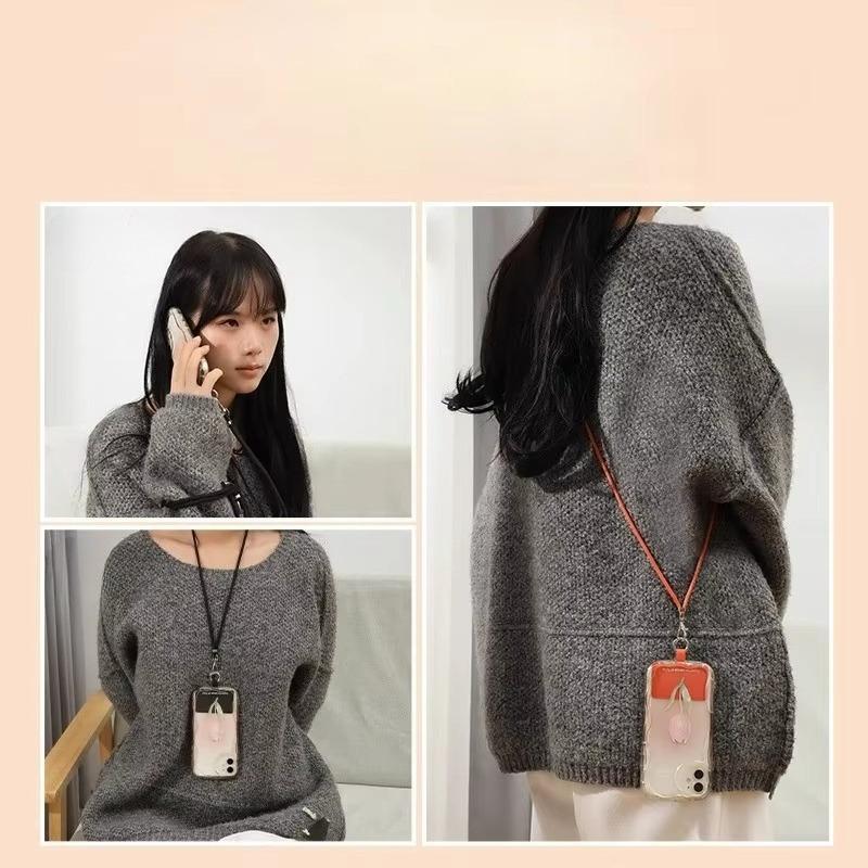 Comfortable Secure Phone Lanyard Anti-Drop Crossbody Neck Strap with Card Holder Solid Color Phone Case Strap for Travel Work
