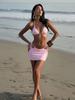 2026 New Spring/Summer Women Pink Halter Triangle Bikini Set Tie Side Mini Skirt Cover Up 3 Piece Swimsuit Beach Pool Vacation K302