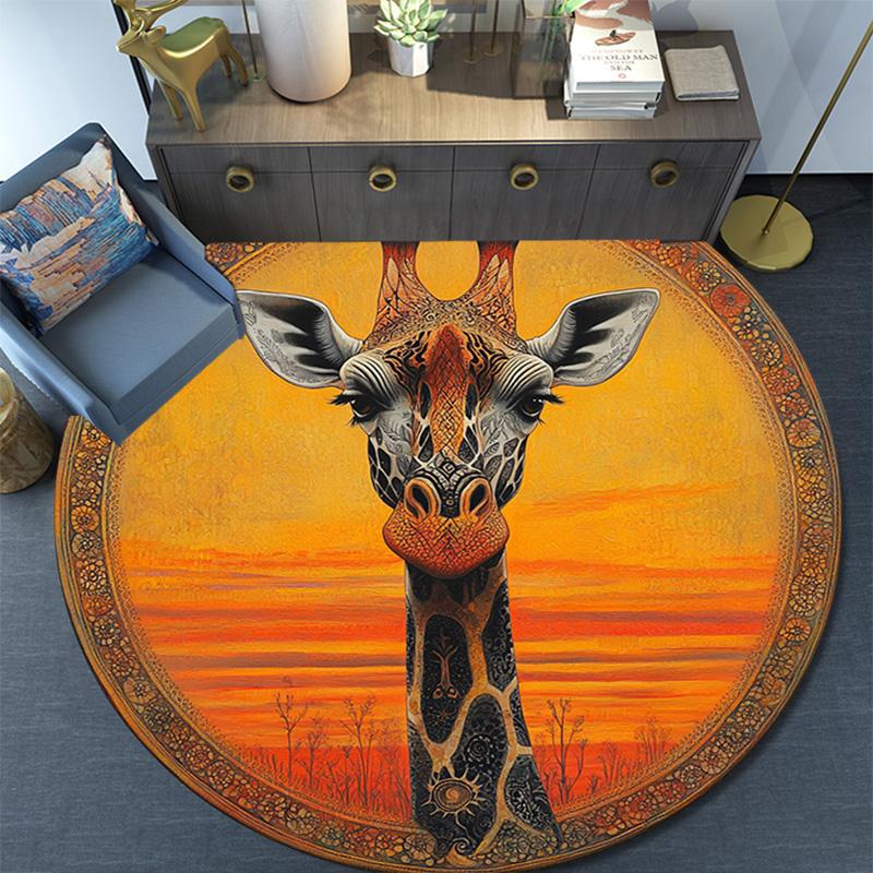 Giraffe Round Area Rug,Carpet Rug for Living Room Bedroom Sofa Playroom Decor,Non-slip Floor Mat