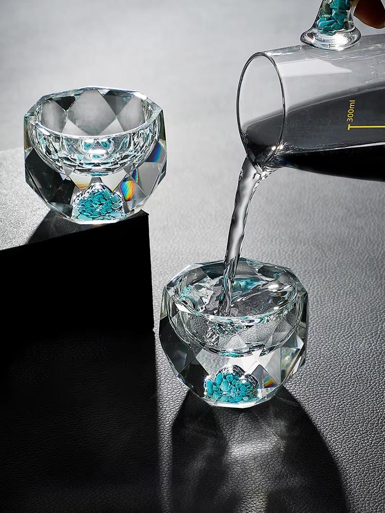 Creative Crystal Faceted Liquor Glasses Vodka Whiskey Spirits Glasses Turquoise Scales Dispensers Home Sip Glasses Bar Utensils