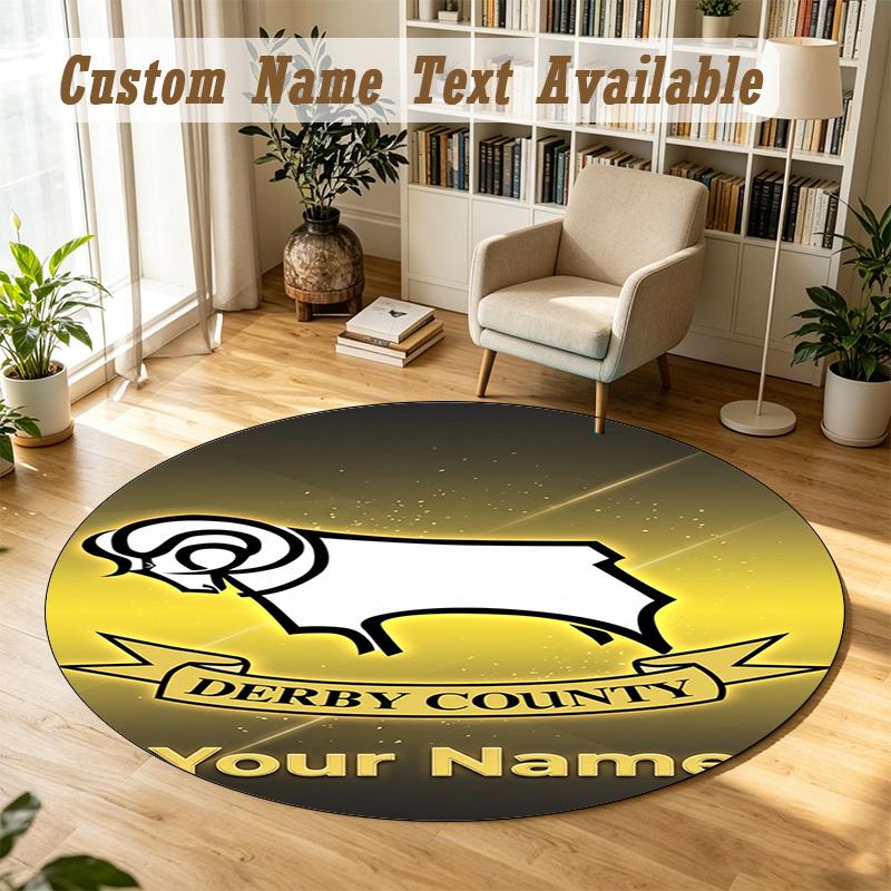 Round Rug Custom NameDerby County Pattern Non Slip Carpet Home Floor Decor