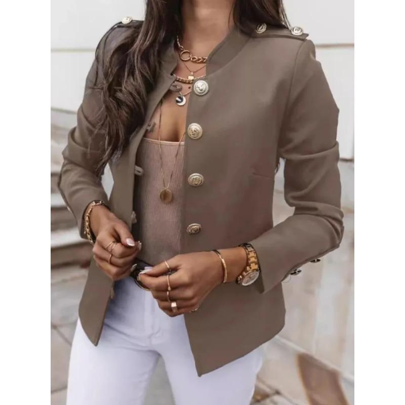 Blazers de Mujer Abrigos de Una Hilera Manga Larga Abrigos Novedad Abrigos Elegantes de Color Sólido Ropa Exterior Abrigo Otoñal Traf