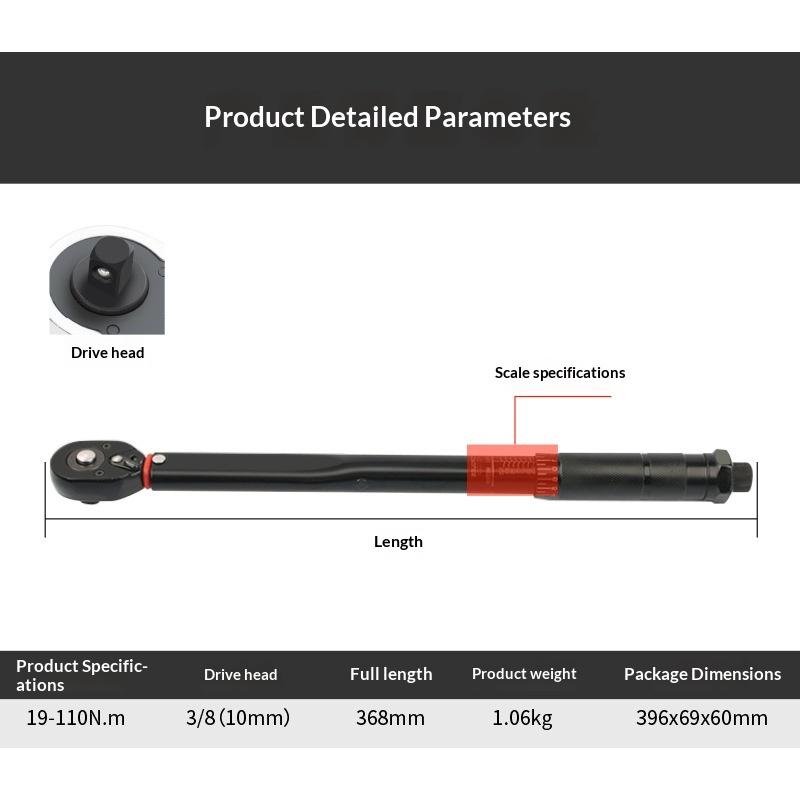 1/8" Drive Adjustable Torque Wrench 19-111Nm Pre-Set Click Type Mechanic Tool for Auto Repair/Bicycle/Motorcycle Maintenance