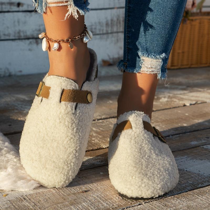 Women's Wide Width Furry Birkens Tocks, Plush Lined Slip-On Clogs, Outdoor Winter Slippers for Women