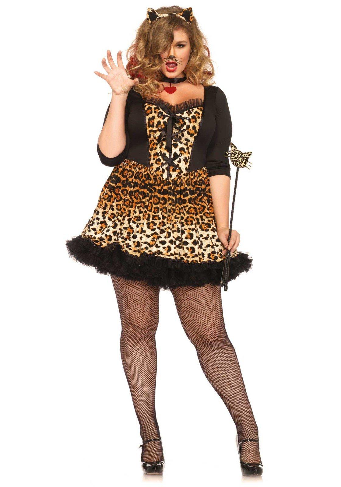 

LEG AVENUE Wildcat Dress with Heart and Cat Ear Leopard Sizes 1X and 2X Tail, Choker, Headset, Print, Women s,