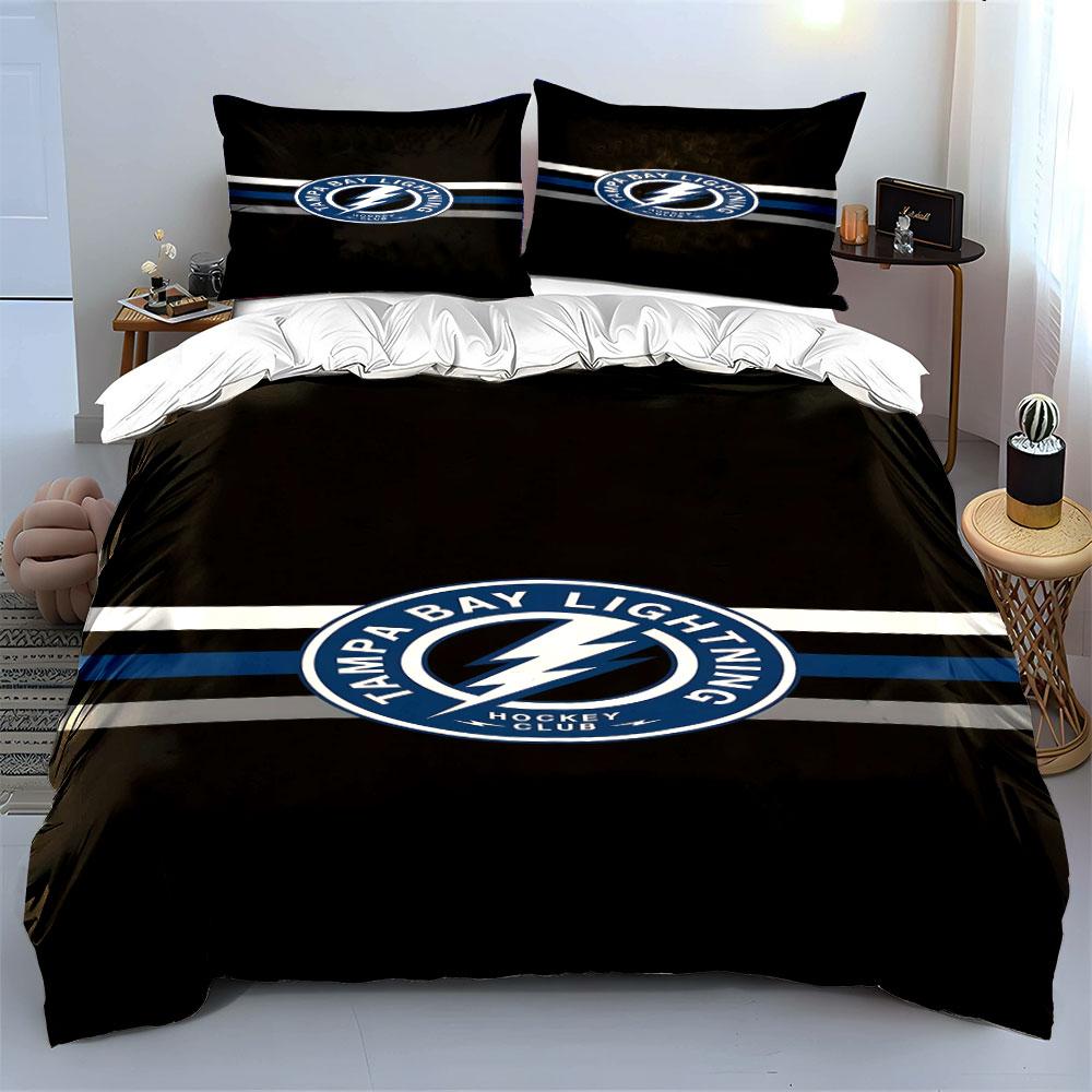 Tampa Bay Lightning Logo Bedding Set Print Bedding Set Duvet Cover Pillowcases (1* Duvet Cover 2* Pillowcases Do Not Include Comforter)