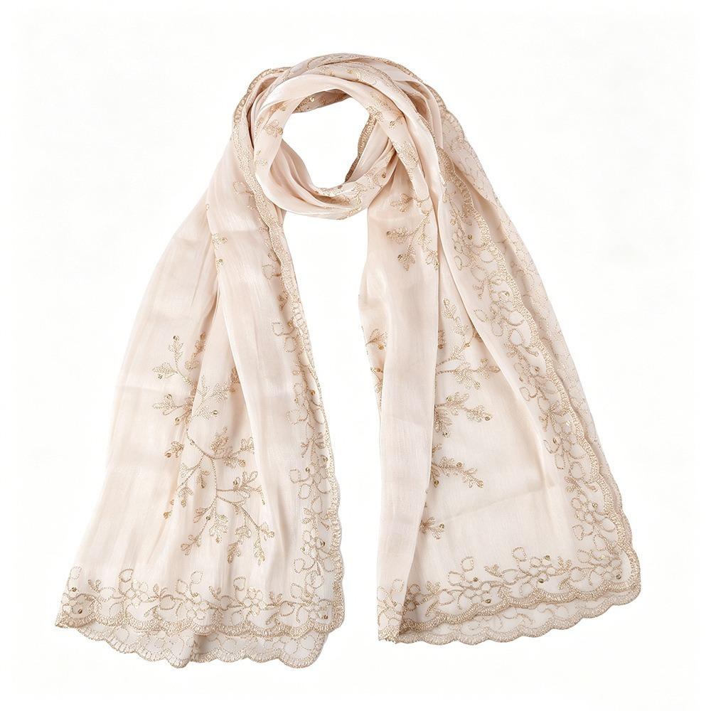 Flowy Sequin Floral Hijab Sparkly Sequin Embroidered Hijab Lace Edge Shawl Wedding Occasion