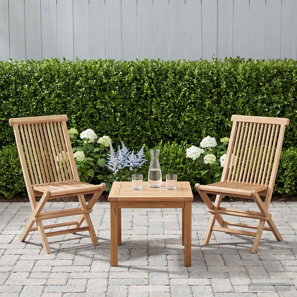 Folding Garden Chair 2 Pcs Natural Solid Wood Teak