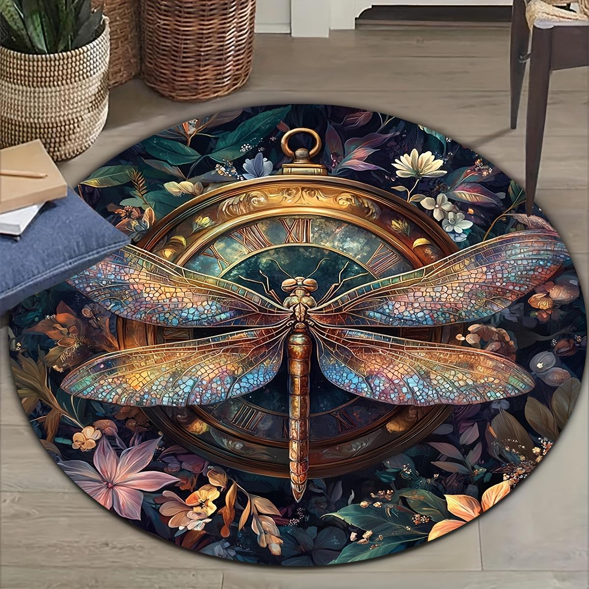 

Steampunk Dragonfly Round Rug Flannel Printed Carpet Vintage Art Design Home Decor Cozy Soft Floor Mat Living Room Indoor Use 60CM(23.6inch)