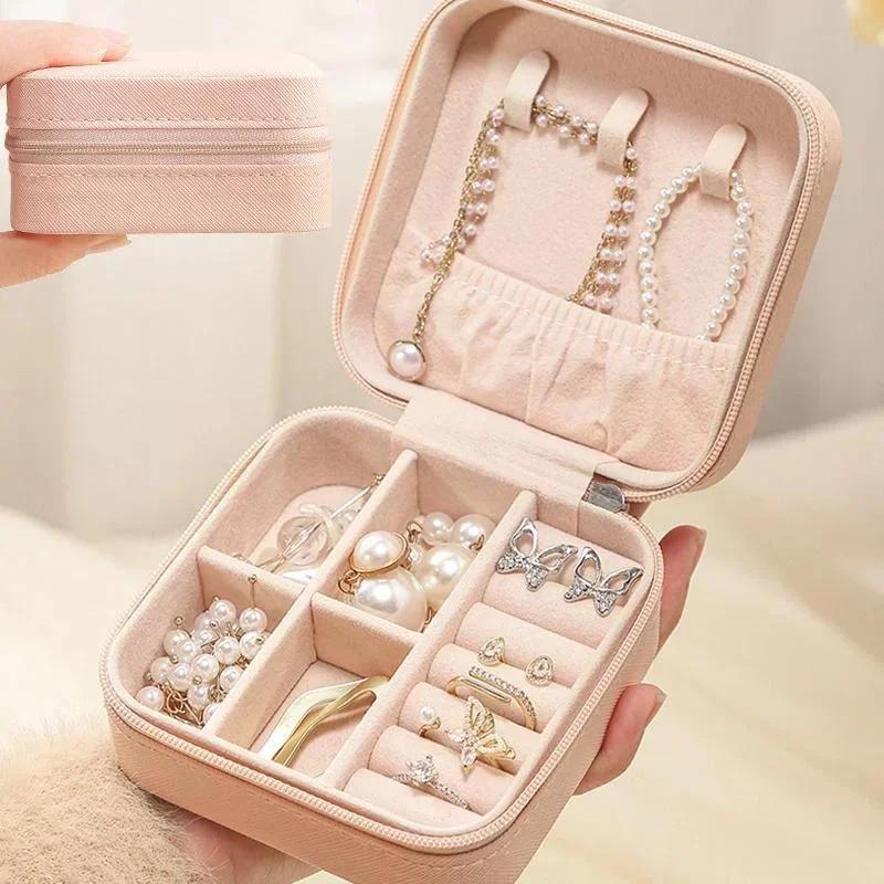 New Portable Jewelry Earrings Storage Box Travel Organizer Jewelry Case Leather Storage Necklace Ring Jewelry Organizer