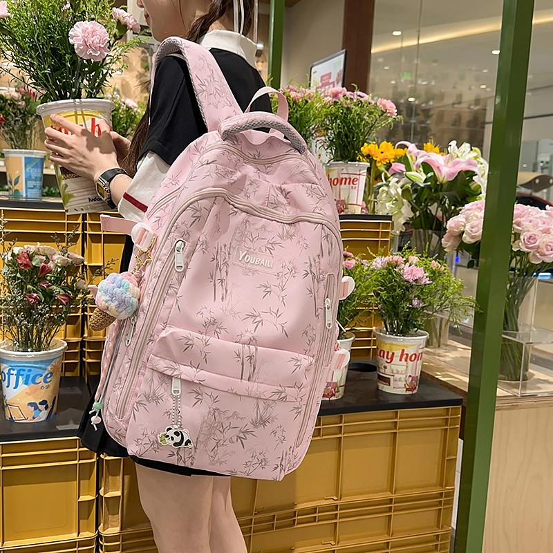 Bamboo Printed Backpack Junior High School Student Schoolbag Lightweight Large Capacity Backpack