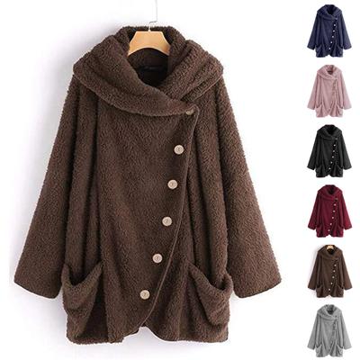 Women's Fashion Casual High Collar Plush Solid Color Long Sleeve With Pocket Button Jacket