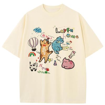 Streetwear Funny Cat Graphic T-Shirt Cotton Tshirt Unisex Tops Tees Short Sleeves T Shirt