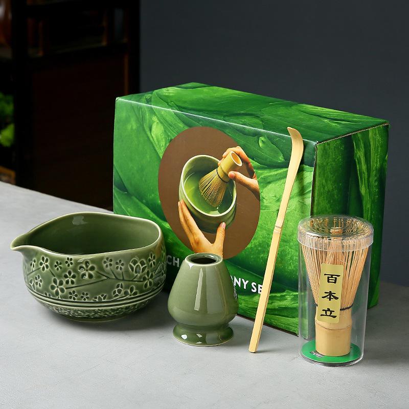 Japanese Style Ceramic Matcha Making Set Ceramic Bowl Matcha Teapoon Whisk Set Matcha Kit Gift Box Tea-making Accessories New