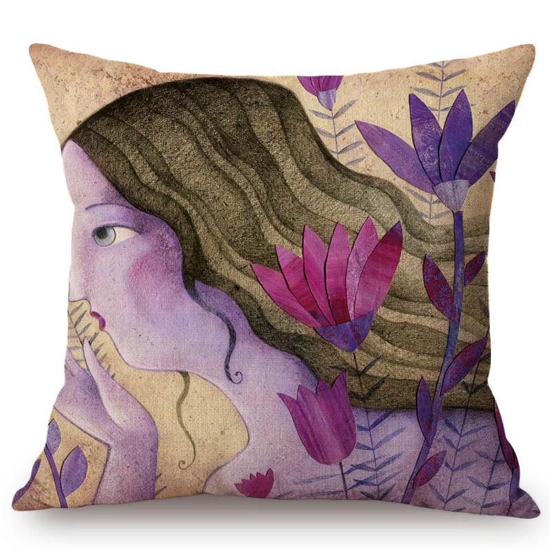Modern Art Abstract Elegant Lady Hand Writting Sketch Cotton Linen Sofa Throw Pillow Case Nordic Lovely Girl Chair Cushion Cover