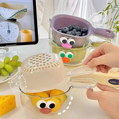 Drain Storage Basket with Handle Double Row Water Basket, Multi-purpose Fruit and Vegetable Filter, Detachable