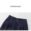 Guangmei Summer Faux Denim Women's Wide-Leg Cropped Pants - Lazy Style in Denim Blue