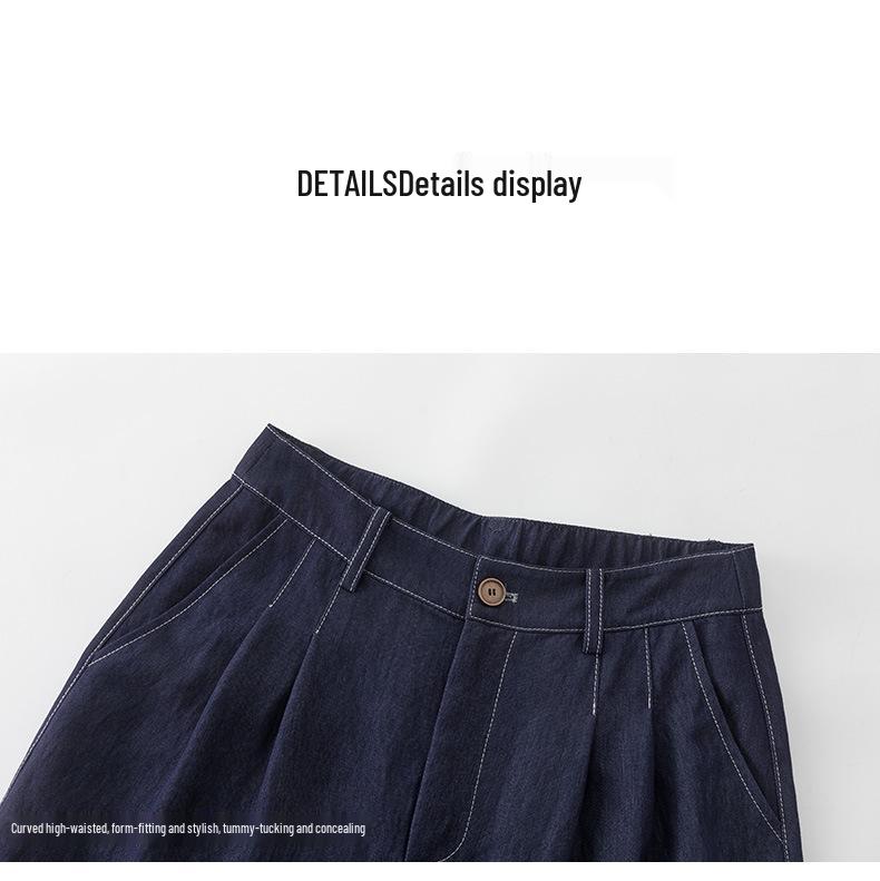 Guangmei Summer Faux Denim Women's Wide-Leg Cropped Pants - Lazy Style in Denim Blue