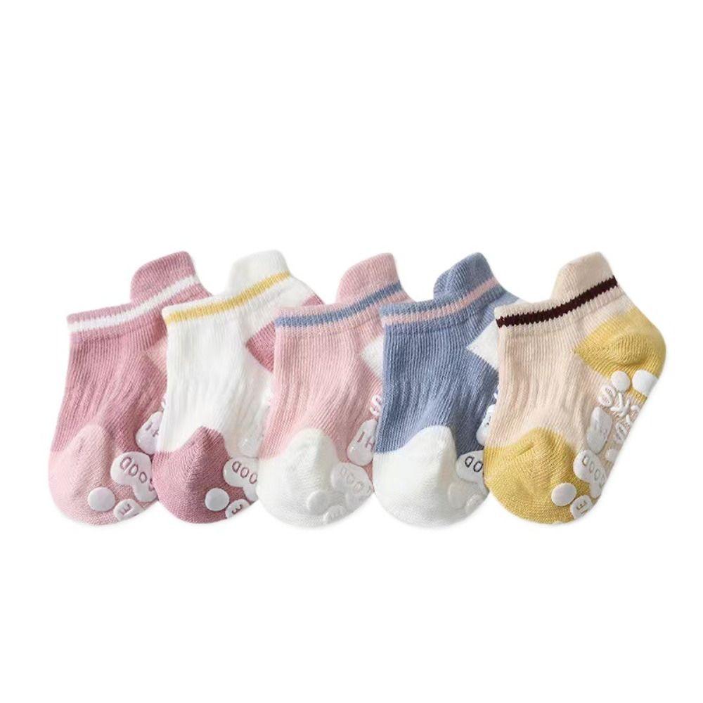 5Pairs Short Tube Baby Floor Socks Letter Toddle Walking Socks Elastic Kids Ankle Sock Streetwear