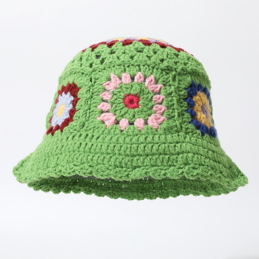 Chapéu de Tricô Feito à Mão Huejado com Flores Coloridas Misturadas Estilo Mori Nicho Versátil Retro para Viagem de Primavera e Outono para Mulheres